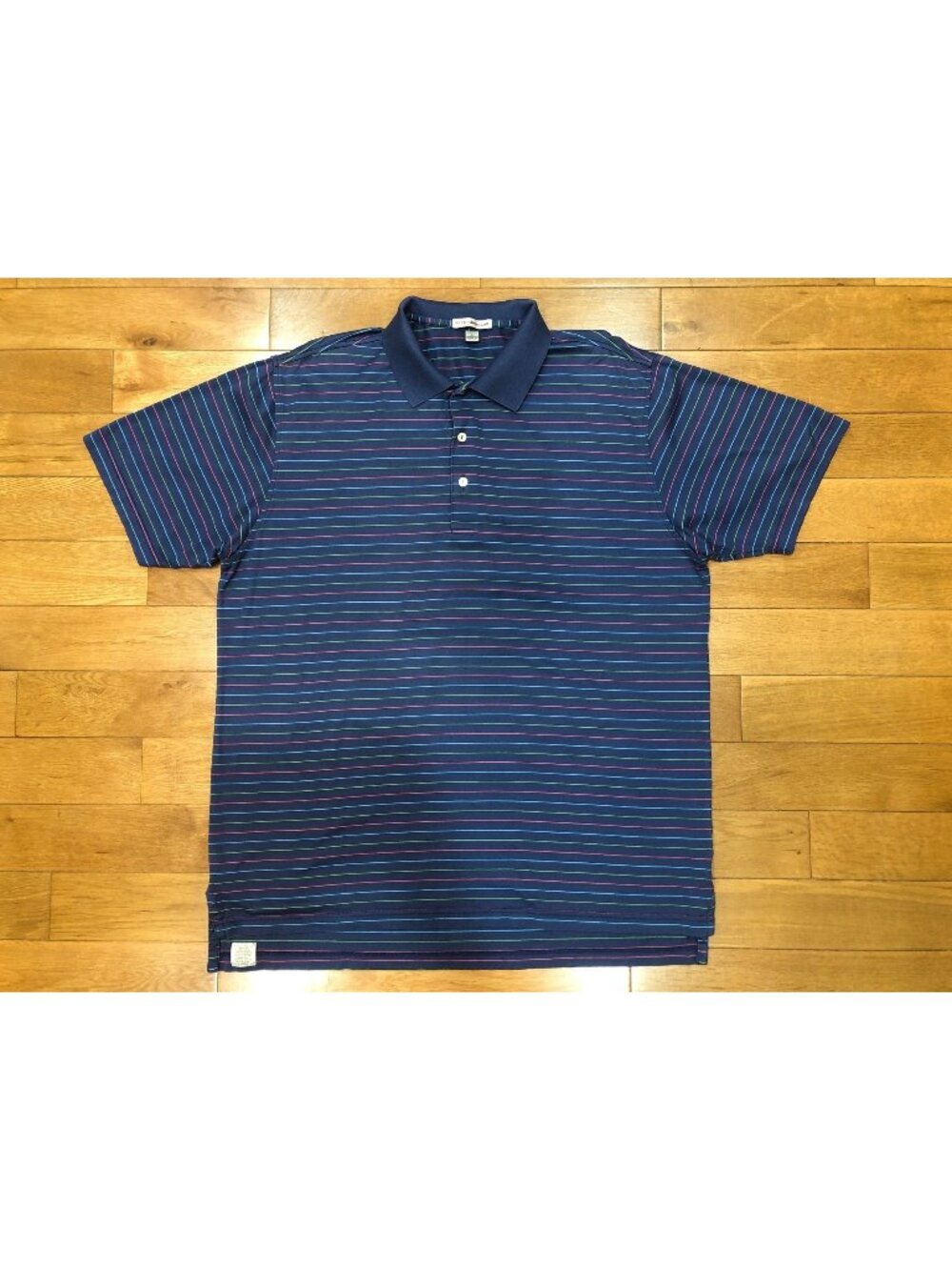 Peter Millar Cotton Blue Striped Short Sleeve Polo Shirt Luxury Sportswear Sz L